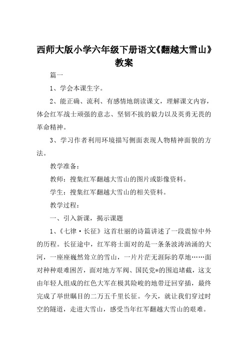 西师大版小学六年级下册语文《翻越大雪山》教案范例