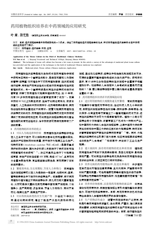 药用植物组织培养在中药领域的应用研究