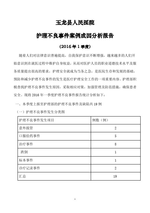 2016年1季度护理不良事件案例成因分析报告