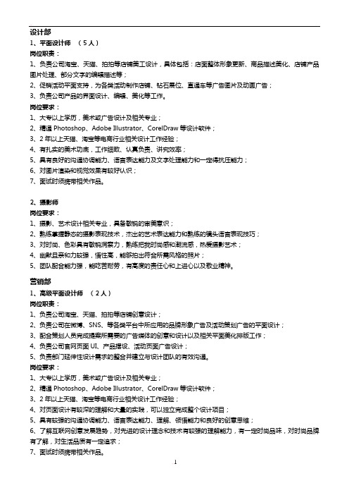 公司招聘岗位职责及要求