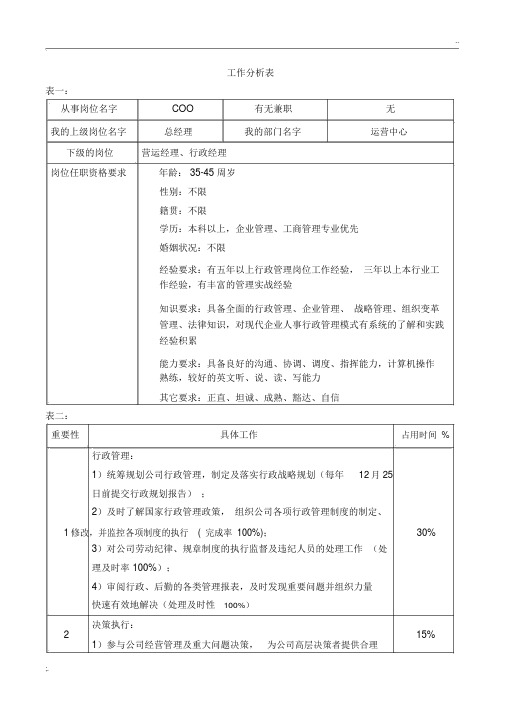 COO工作分析表