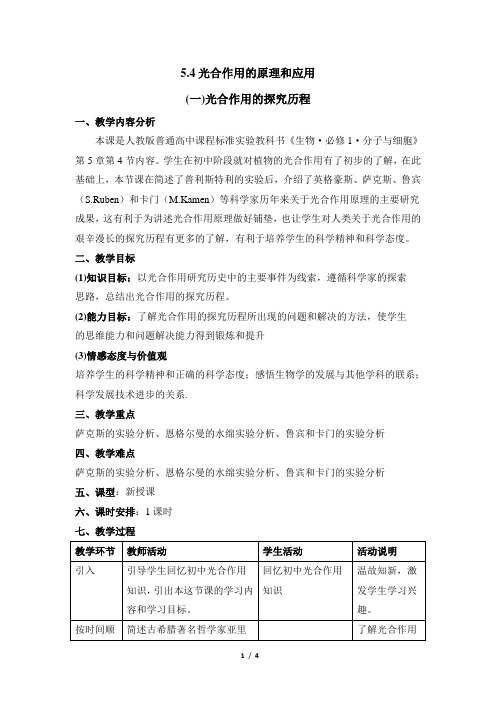 人教课标版高中生物必修1《能量之源——光与光合作用》(第2课时)名师教案2