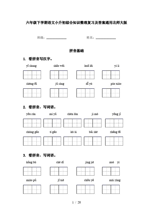 六年级下学期语文小升初综合知识整理复习及答案通用北师大版
