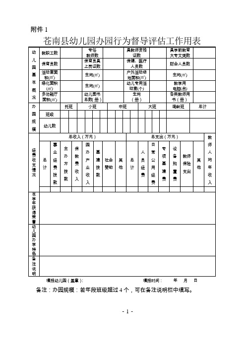 苍南幼儿园办园行为督导工作用表