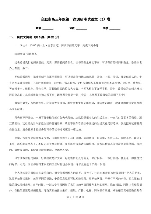 合肥市高三年级第一次调研考试语文(I)卷