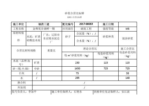 砂浆配合比公示牌