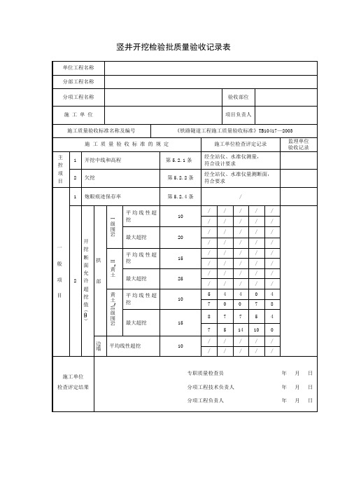 竖井开挖检验批质量验收记录表
