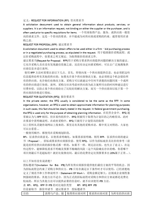 询价类型 RFQ , RFI, 与 RFQ 的区别