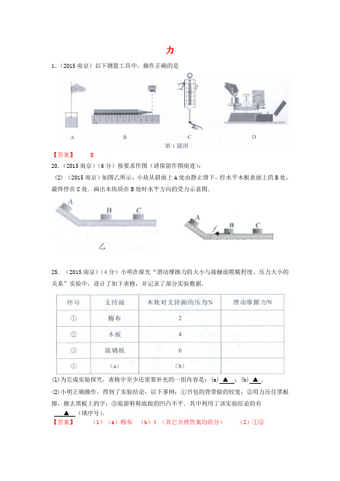 江苏省13市2015中考物理试题汇编 力