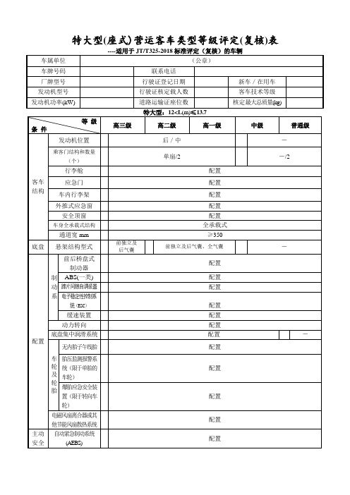 营运客车类型划分及等级评定(复核)表