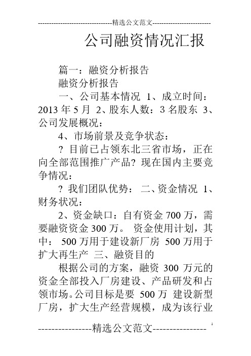 公司融资情况汇报
