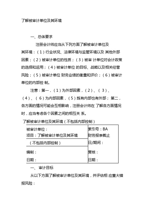 了解被审计单位及其环境-最新年文档