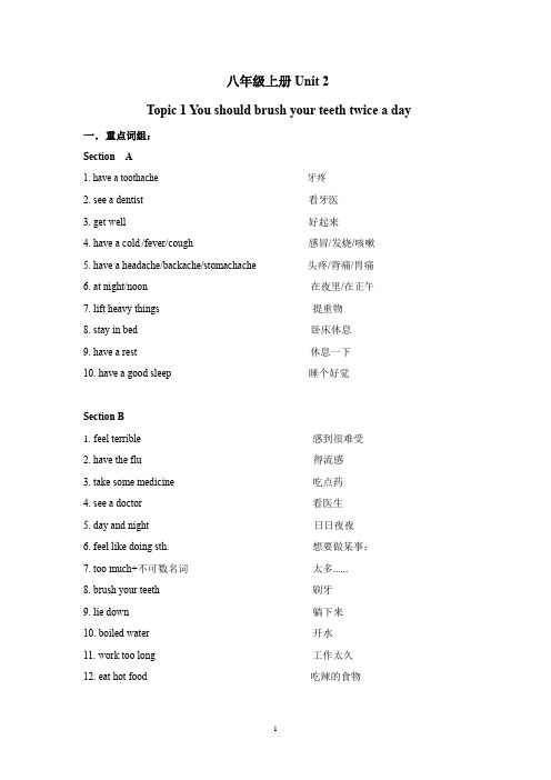 Unit 2 Topic1知识点总结  仁爱版八年级英语上册