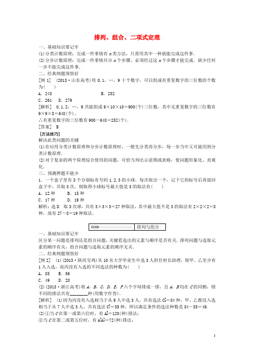 高考数学一轮复习 排列、组合、二项式定理专题训练