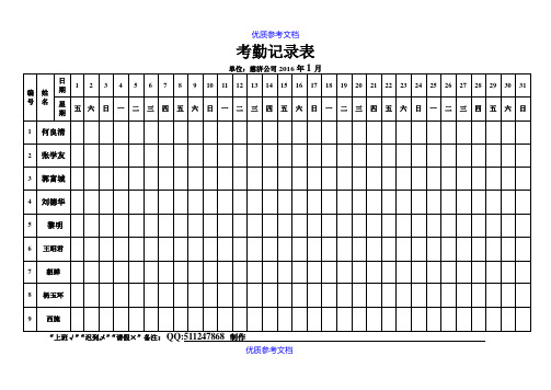 [实用参考]2018年考勤表下载