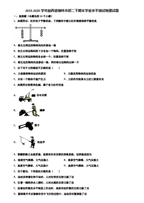 2019-2020学年陕西省榆林市初二下期末学业水平测试物理试题含解析