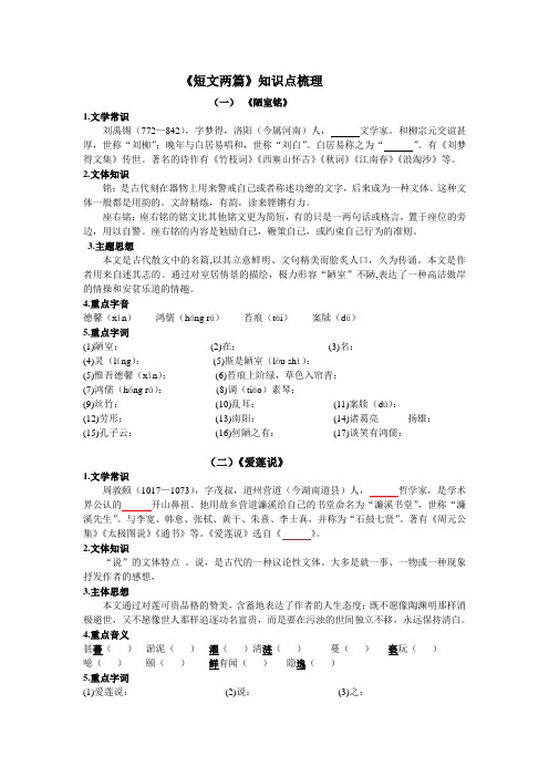 (教师版)《陋室铭》《爱莲说》知识点梳理