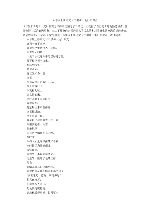六年级上册语文《三黑和土地》知识点