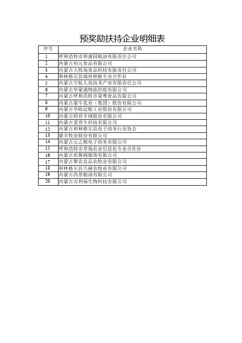 预奖励扶持企业明细表