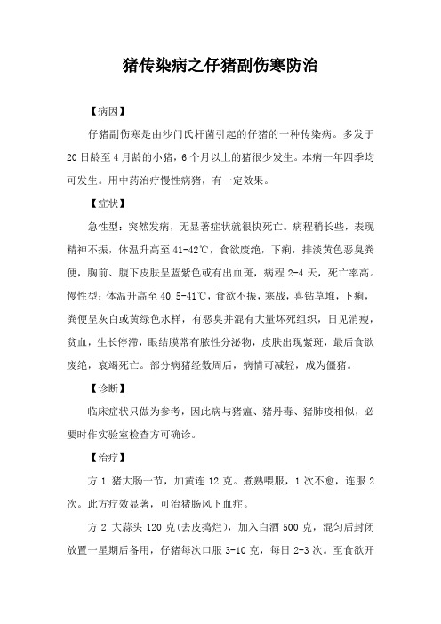 猪传染病之仔猪副伤寒防治