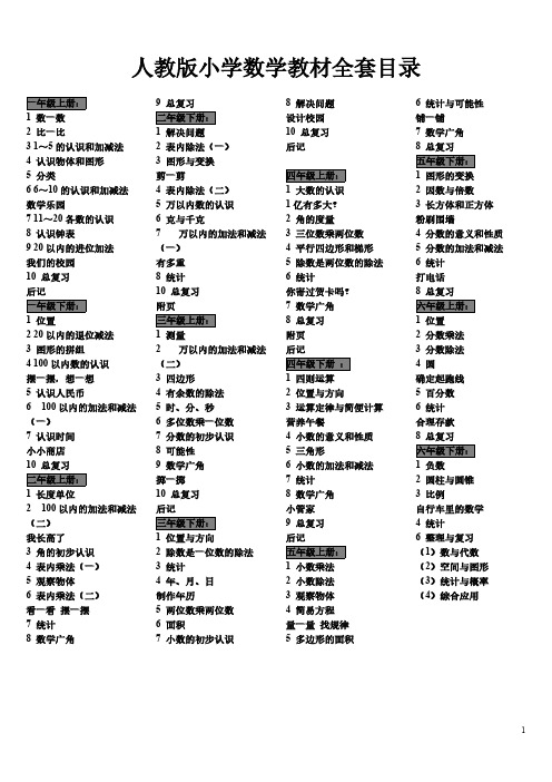 【免费下载】 详细版-人教版小学数学目录