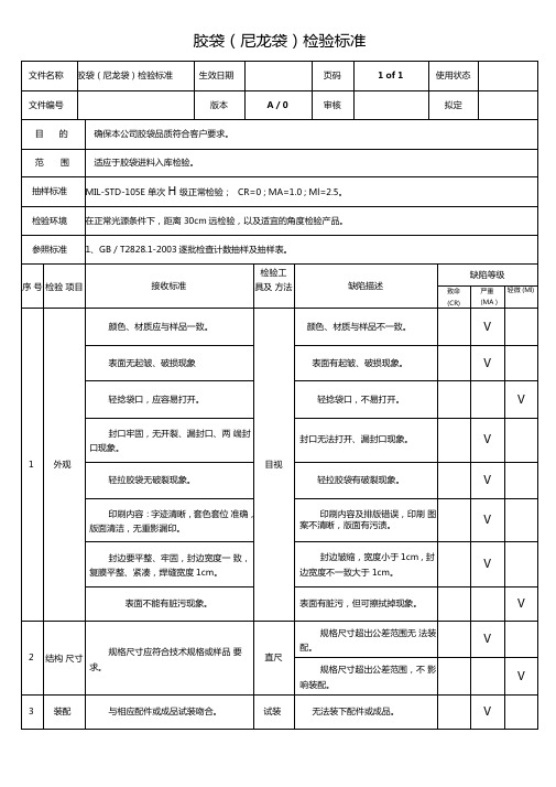 胶袋检验标准