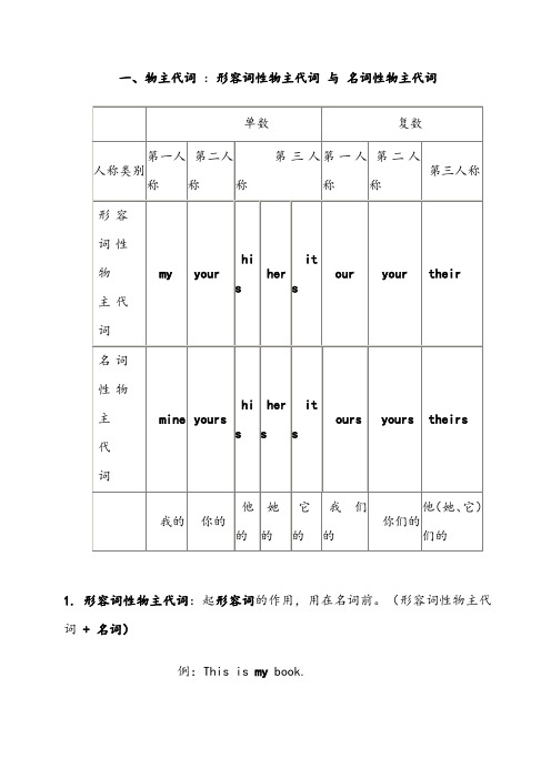 小学英语形容词性,名词性物主代词练习题