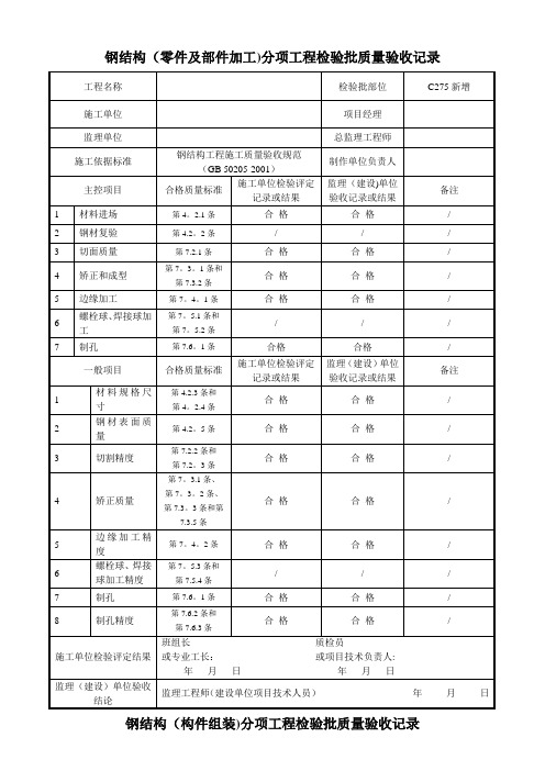 钢结构分项工程检验批质量验收记录