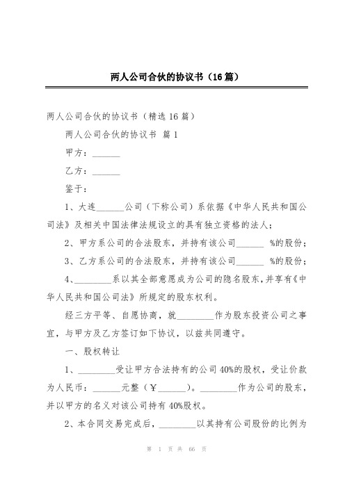 两人公司合伙的协议书(16篇)