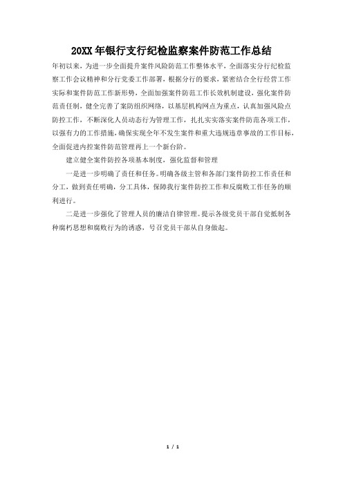 2019年银行支行纪检监察案件防范工作总结