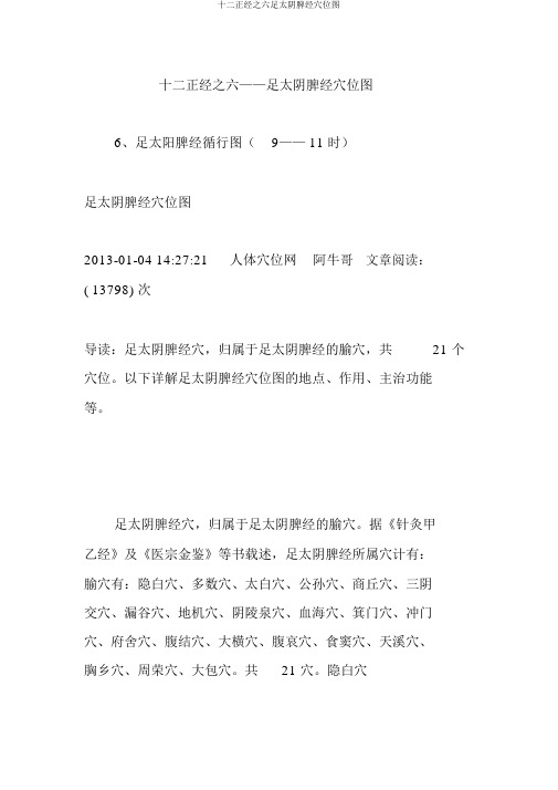 十二正经之六足太阴脾经穴位图