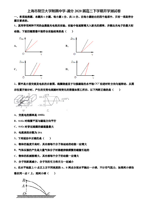 《加15套高考模拟卷》上海市复旦大学附属中学-浦分2020届高三下学期开学测试卷含解析