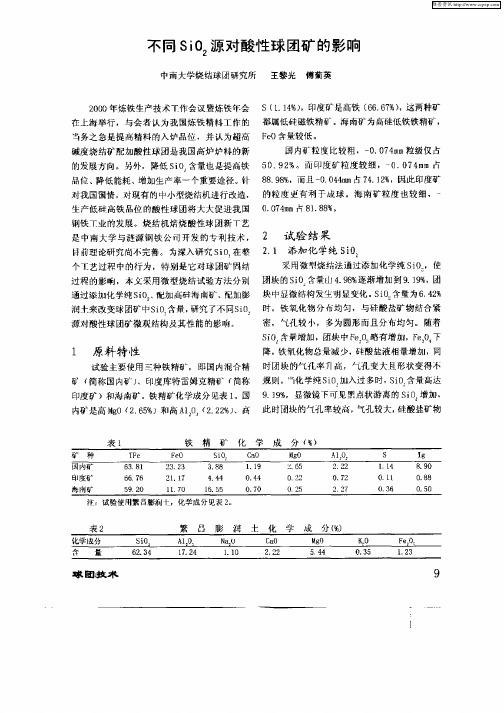 不同SiO2源对酸性球团矿的影响