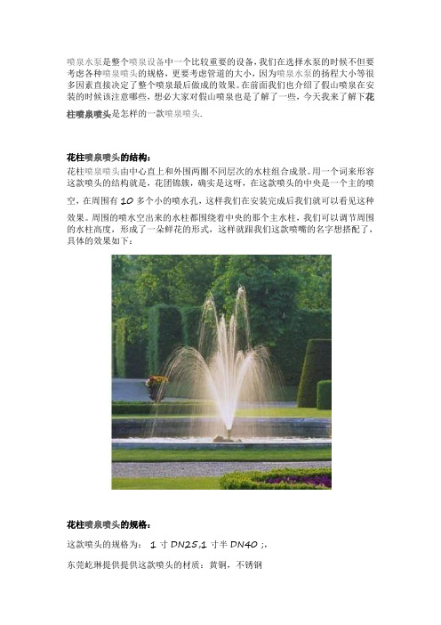 花柱喷泉喷头特点参数