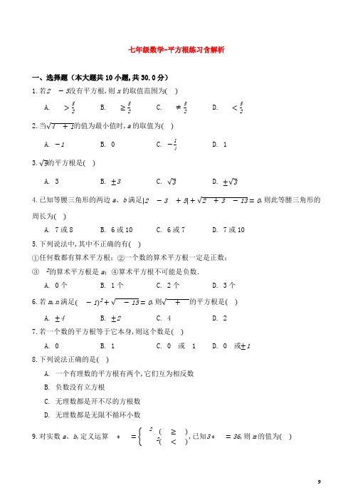 七年级数学-平方根练习含解析