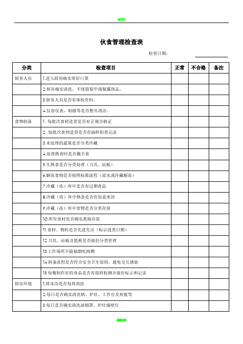 食堂管理检查表