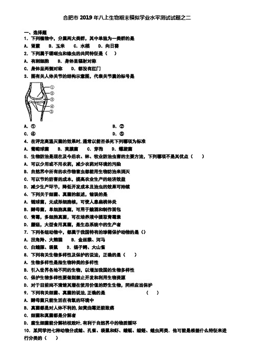 合肥市2019年八上生物期末模拟学业水平测试试题之二