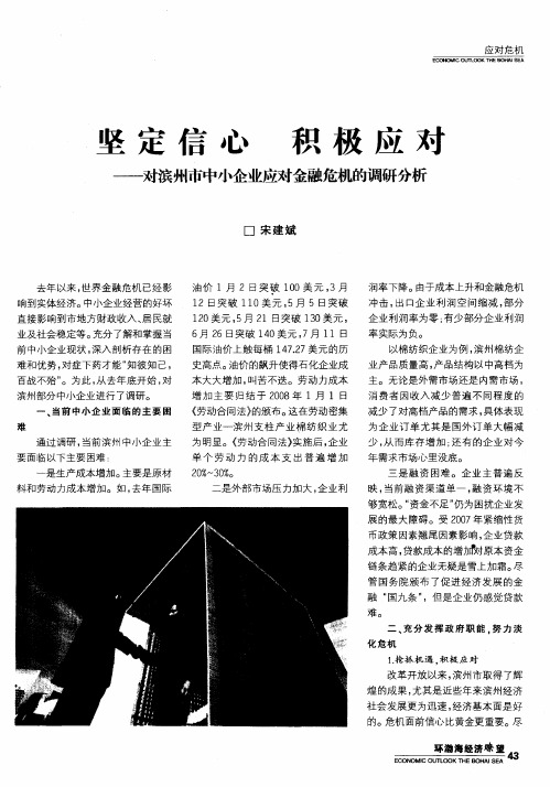 坚定信心 积极应对——对滨州市中小企业应对金融危机的调研分析