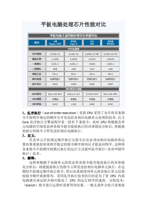 平板电脑CPU性能对比和部分功能解释