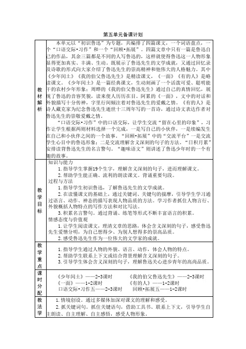 人教六年级语文上册第五单元教学案 包括教案和导学案
