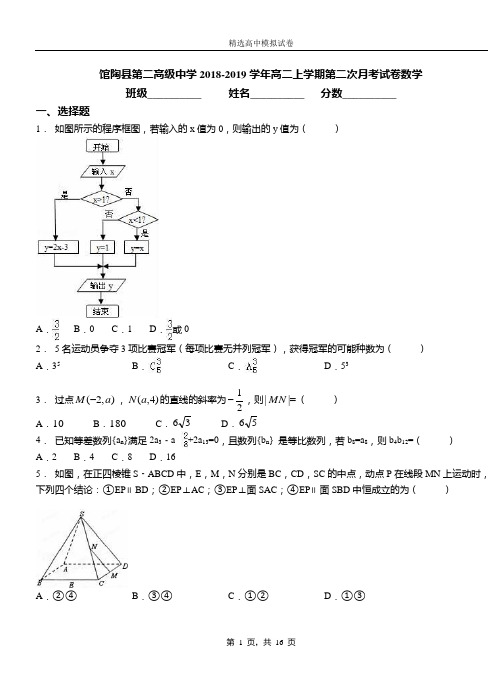 馆陶县第二高级中学2018-2019学年高二上学期第二次月考试卷数学