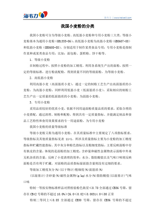 我国小麦粉的分类