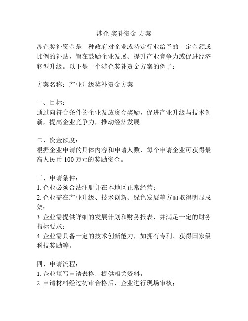 涉企 奖补资金 方案