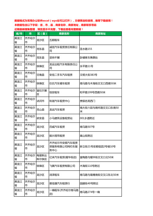 2020新版黑龙江省齐齐哈尔市汽车租赁工商企业公司商家名录名单黄页联系电话号码地址大全145家