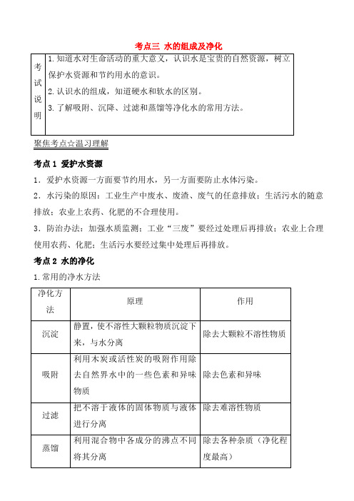 中考化学第二轮专题突破复习导学案3(水的组成及净化)