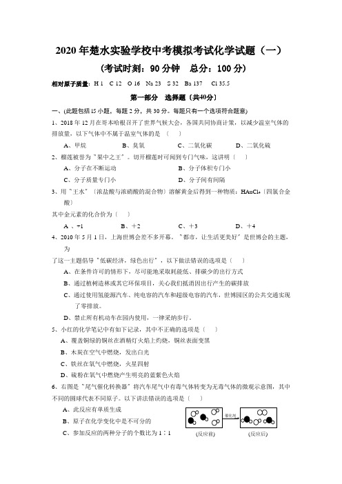 2020年楚水实验学校中考模拟考试化学试题(一)