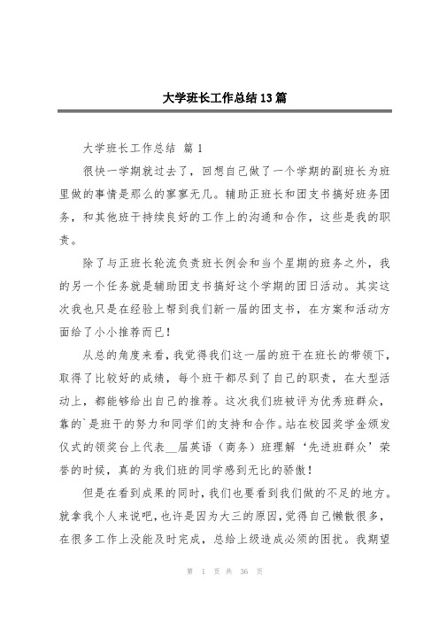 大学班长工作总结13篇