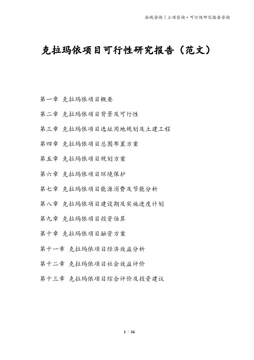 克拉玛依项目可行性研究报告(范文)