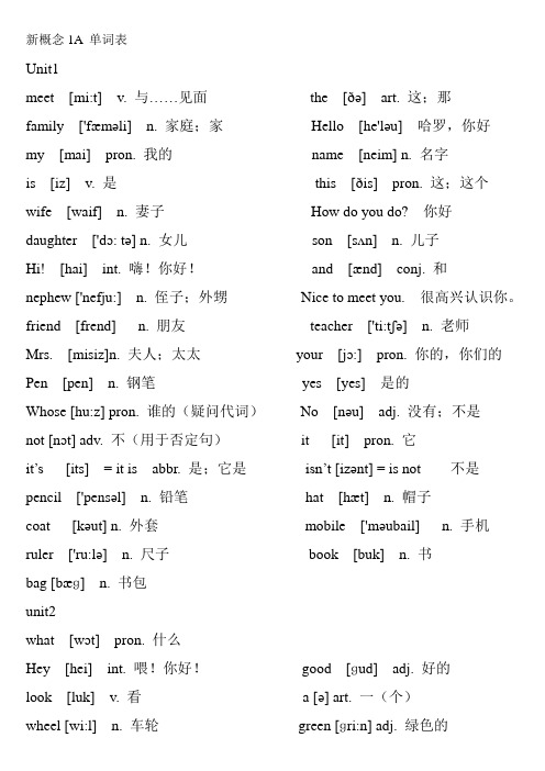 新概念1A 单词表