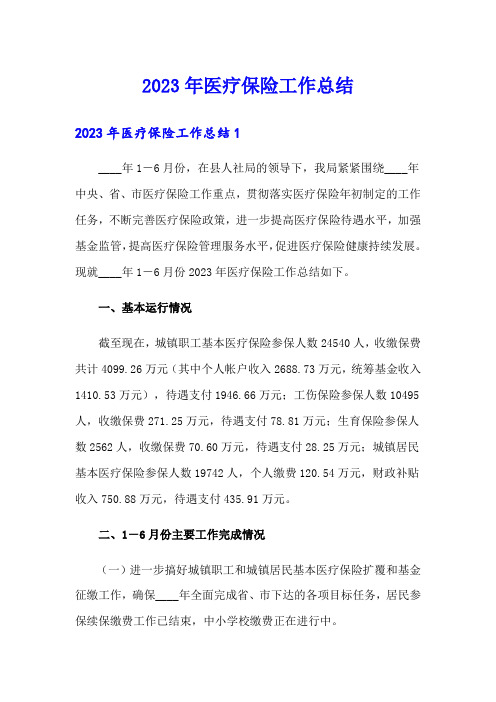2023年医疗保险工作总结